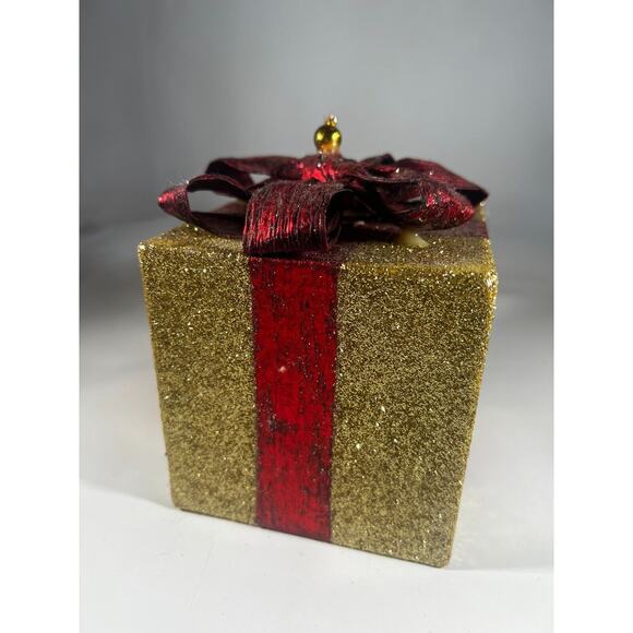 Handmade Vintage Christmas Gift Present Gold Red Decor Holiday Glitter Bow - Picture 3 of 12